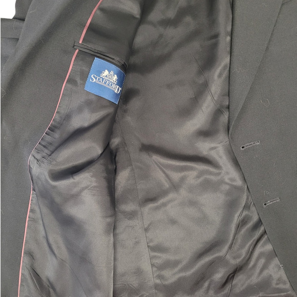 Men's Stafford Center Vent 2 Button Black Wool Vintage‎ Blazer Jacket - Picture 12 of 13